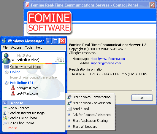 Screenshot of Fomine Real-Time Communications Server